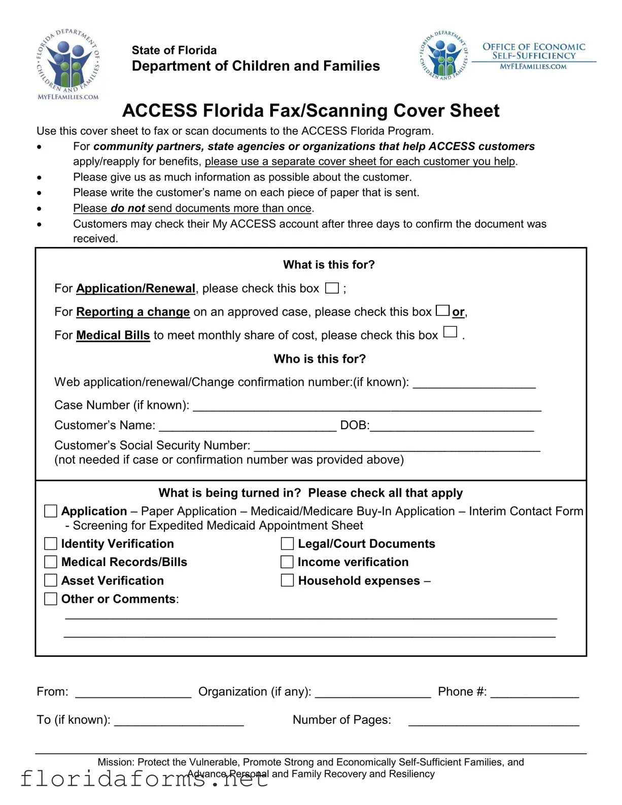 Official Access Florida Fax Template