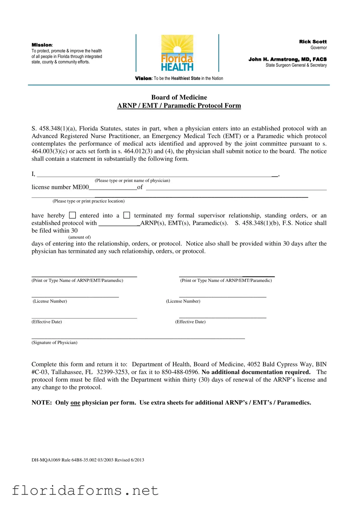 Official Arnp Florida Protocol Template