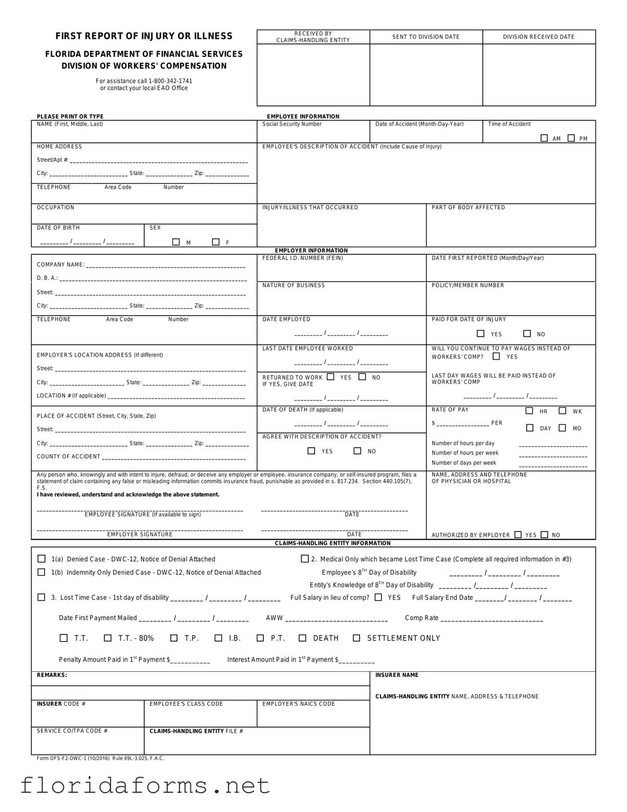 Official First Report Of Injury Florida Template