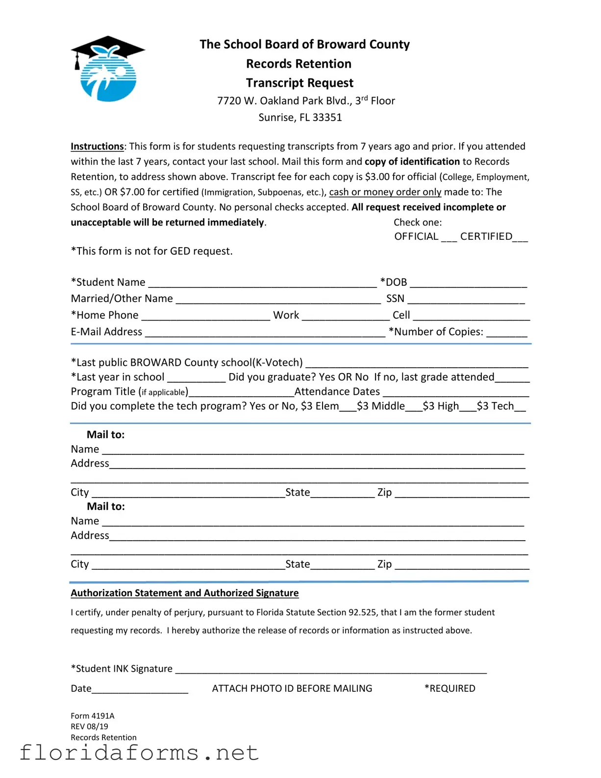 Official Florida 4191A Template