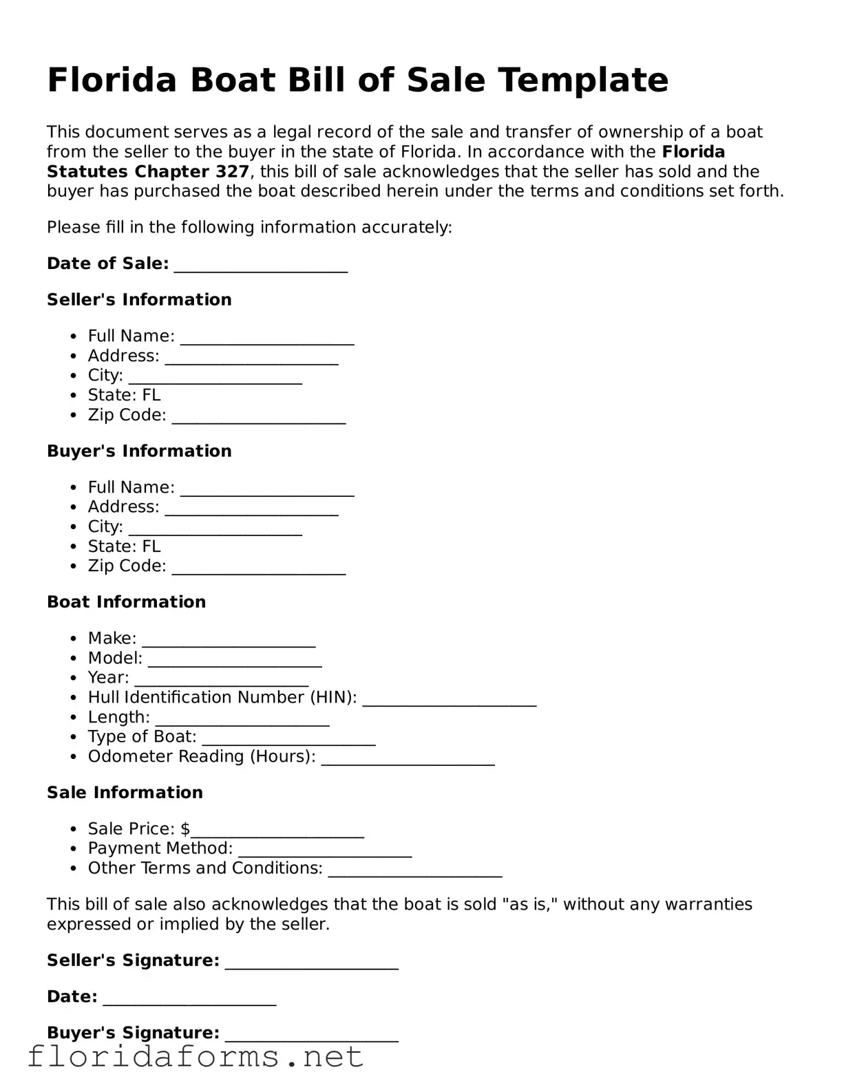 Attorney-Approved Boat Bill of Sale Template for Florida State