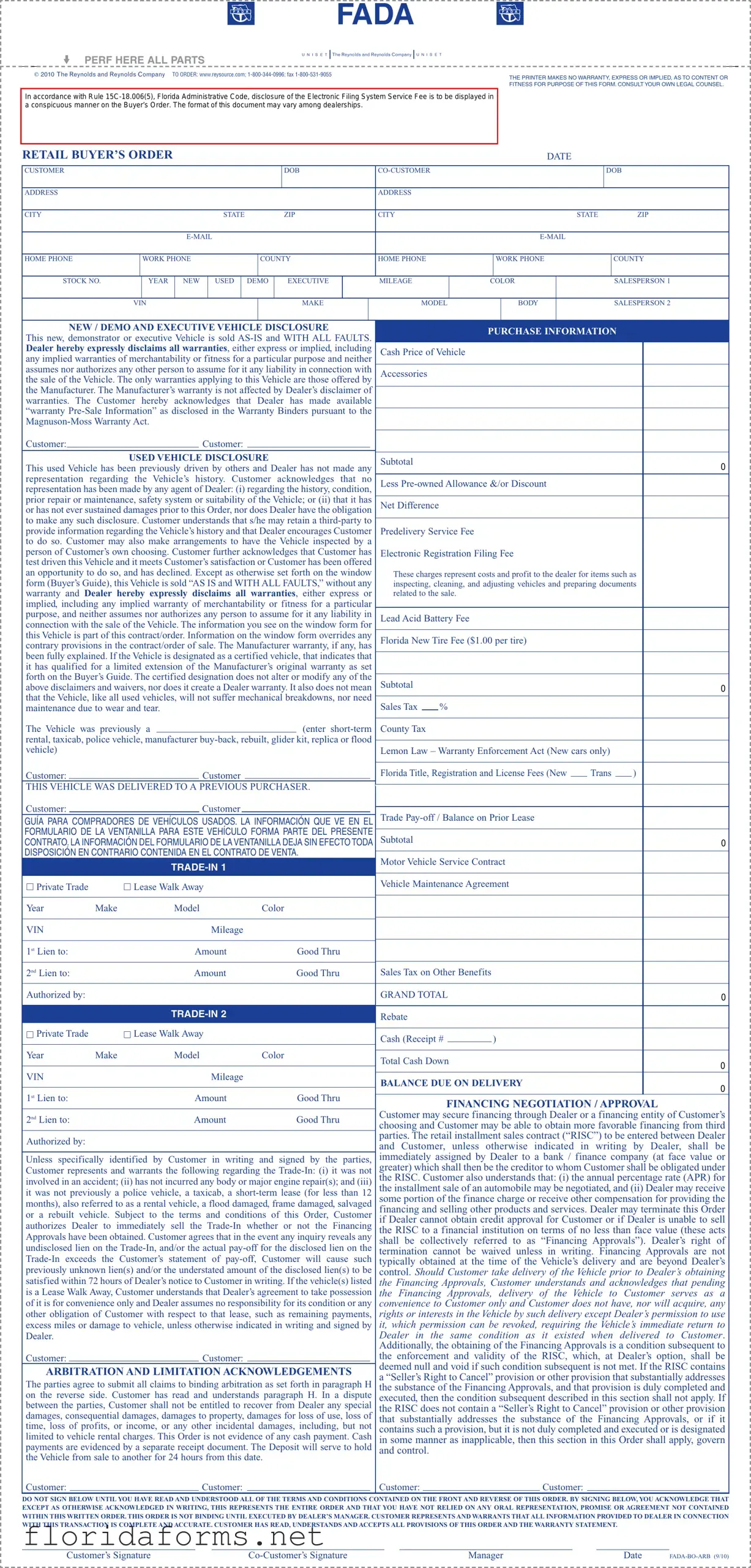 Official Florida Buyers Order Template