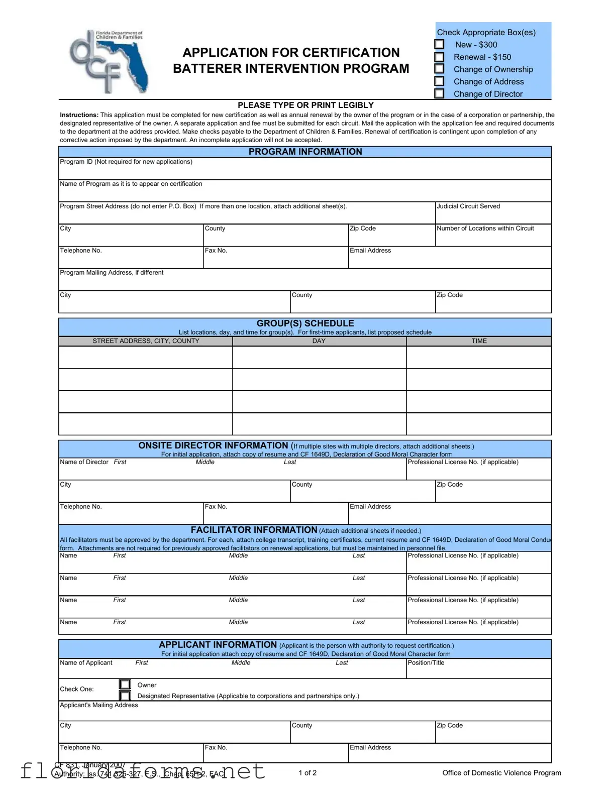 Official Florida Cf 831 Template