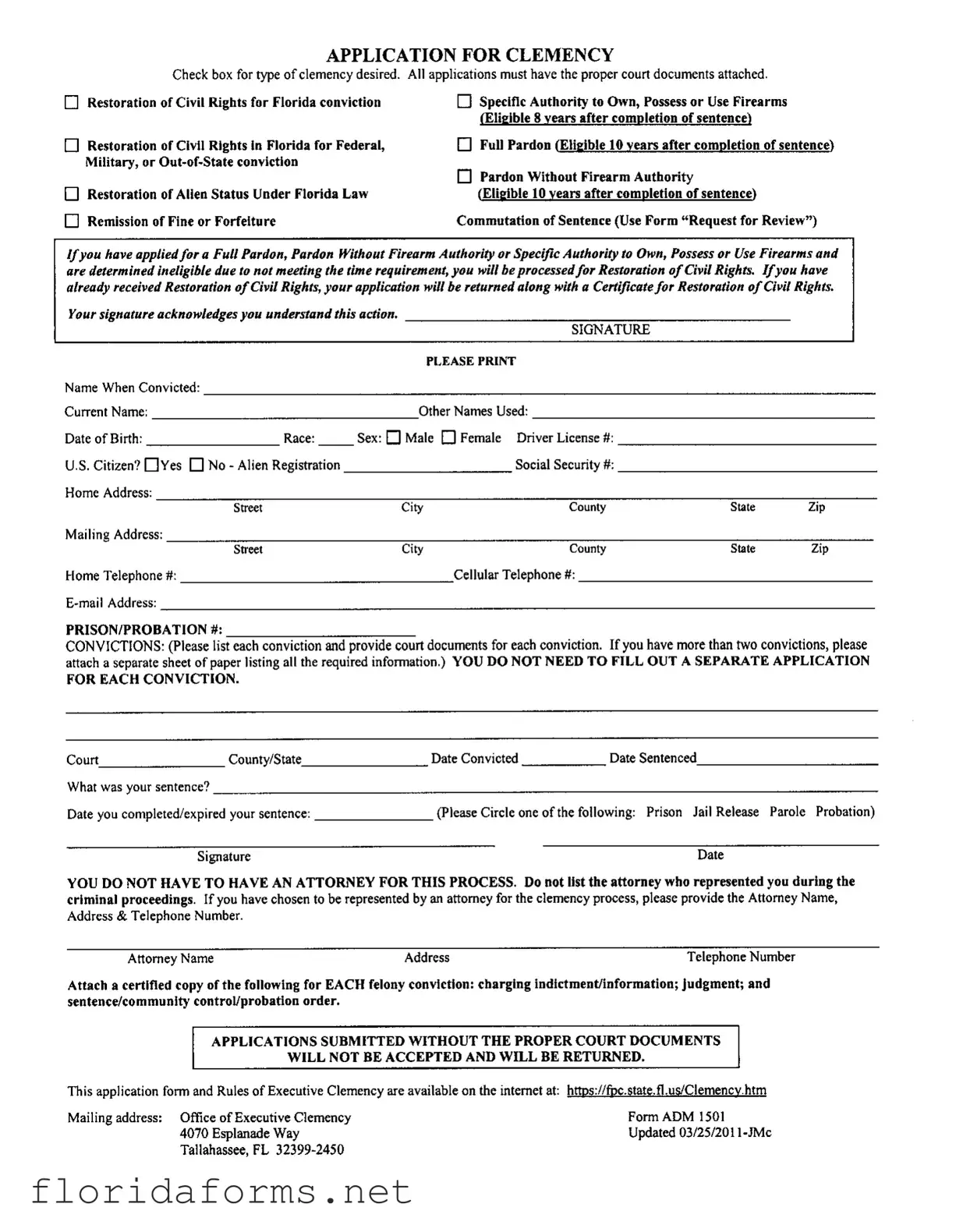 Official Florida Clemency Application Template