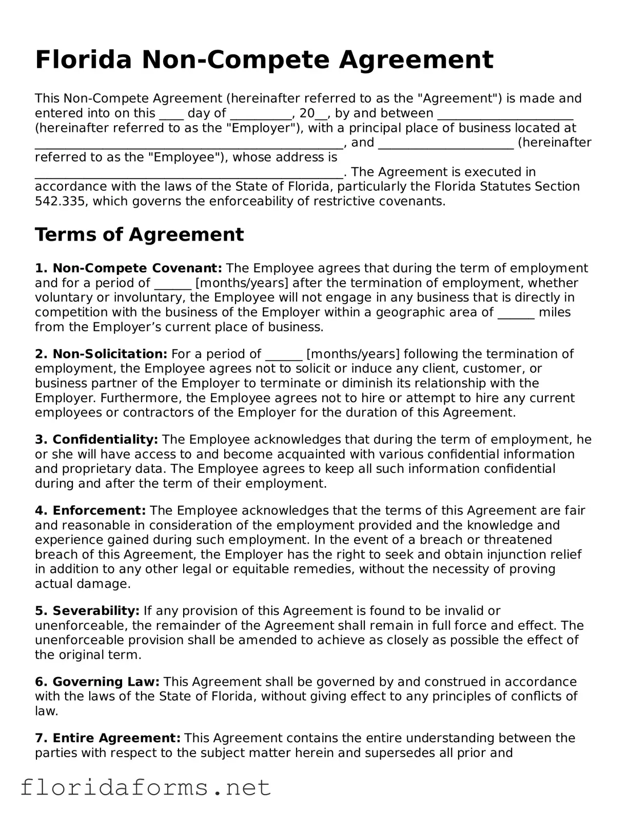 Attorney-Approved Non-compete Agreement Template for Florida State