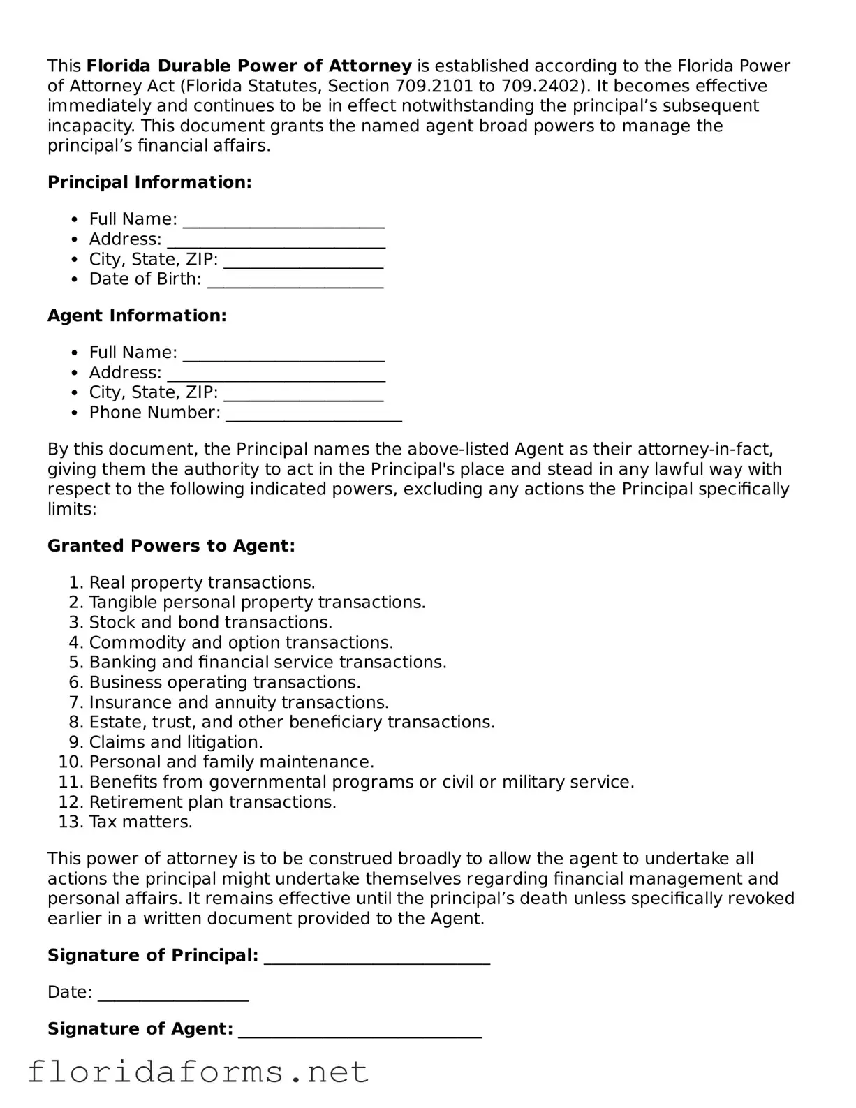 Attorney-Approved Durable Power of Attorney Template for Florida State