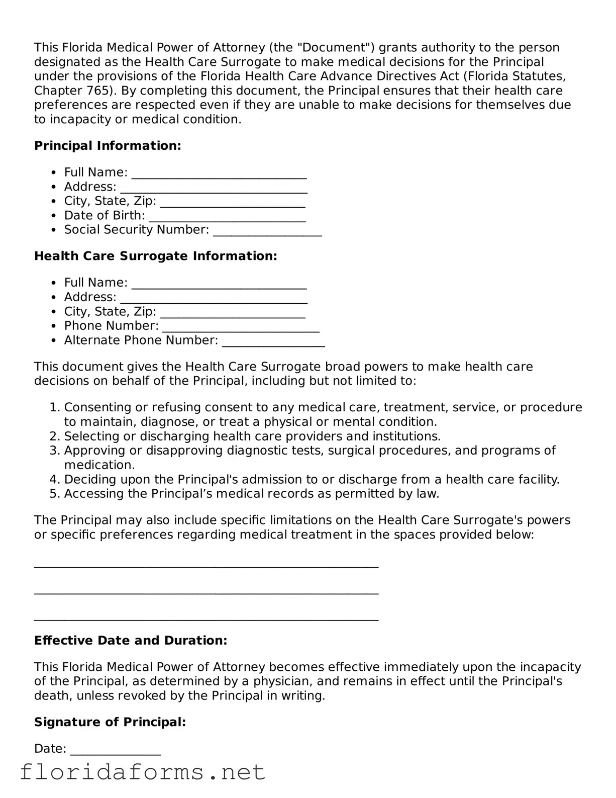 Attorney-Approved Medical Power of Attorney Template for Florida State