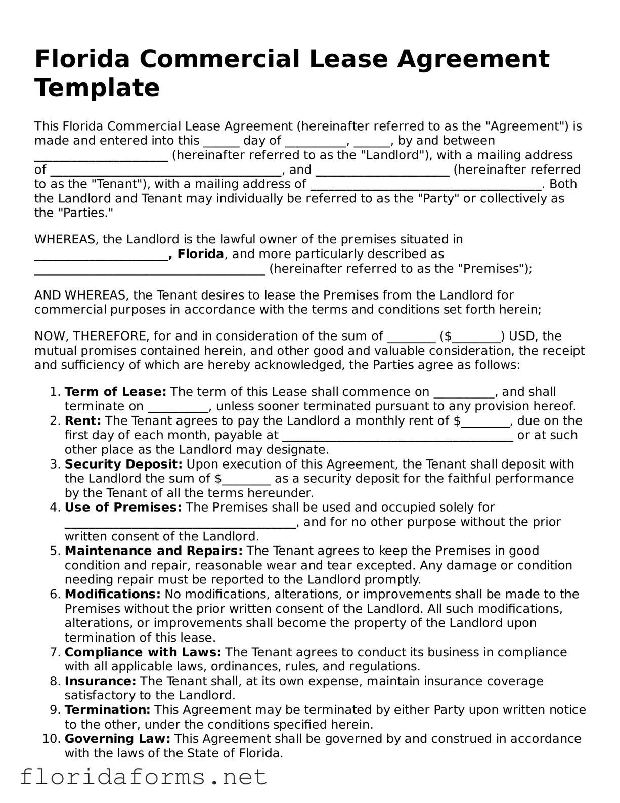 Attorney-Approved Commercial Lease Agreement Template for Florida State