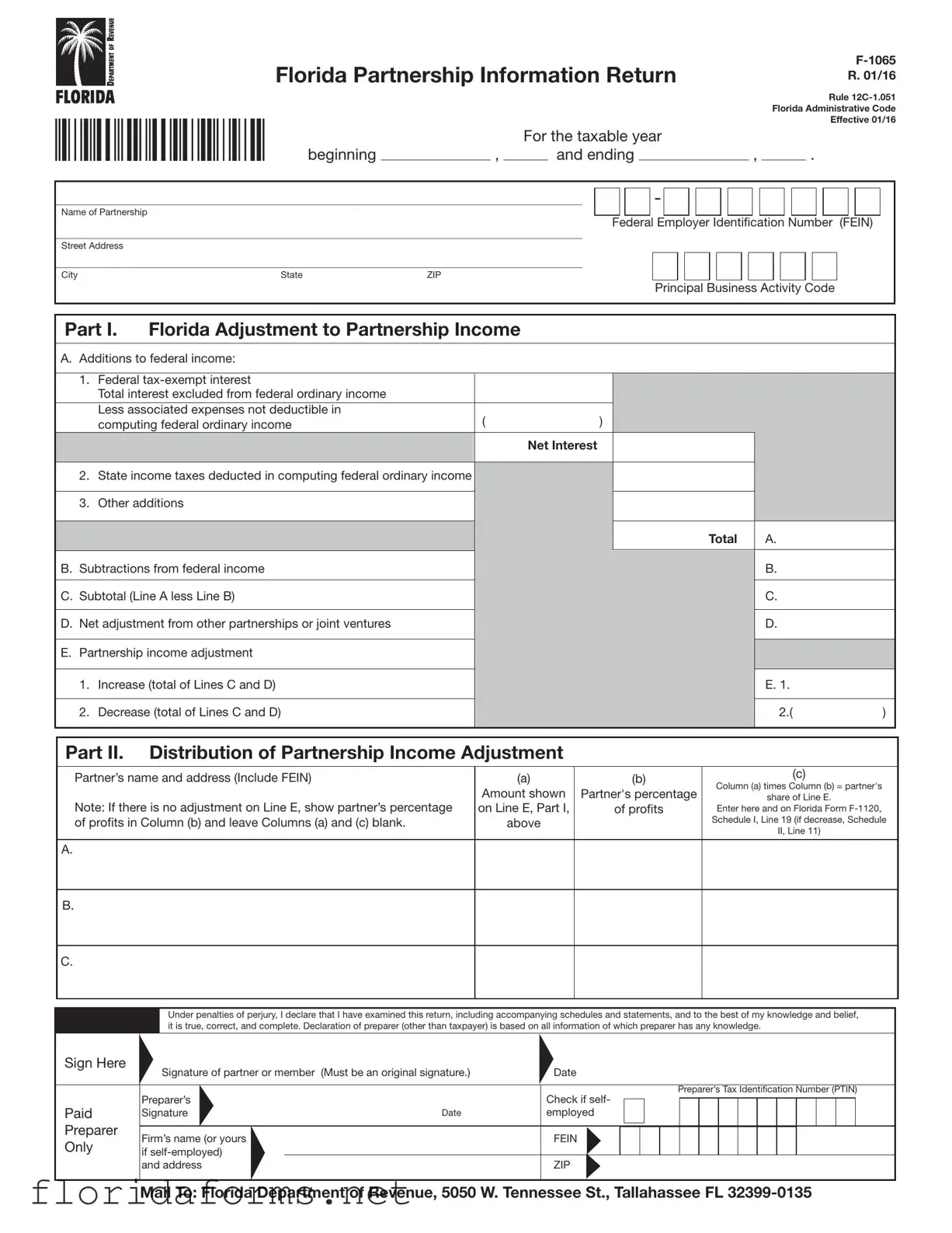Official Florida F 1065 Template