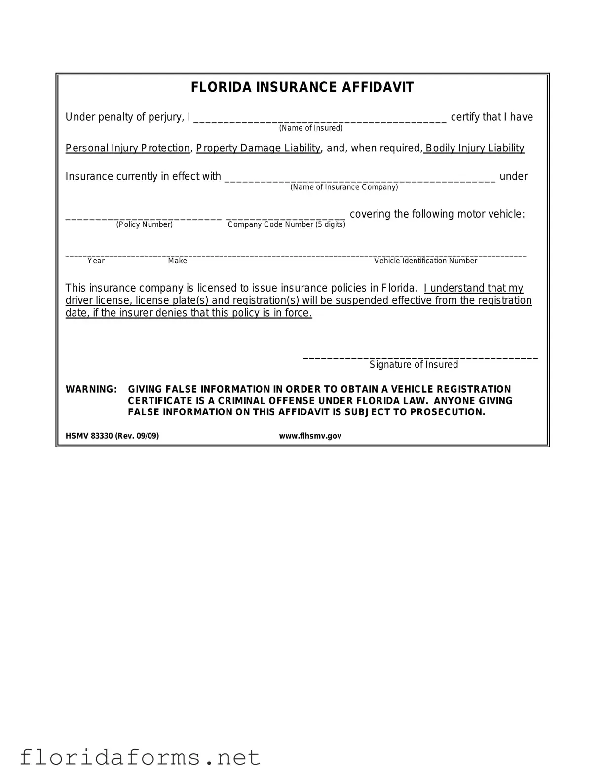 Official Florida Hsmv 83330 Template