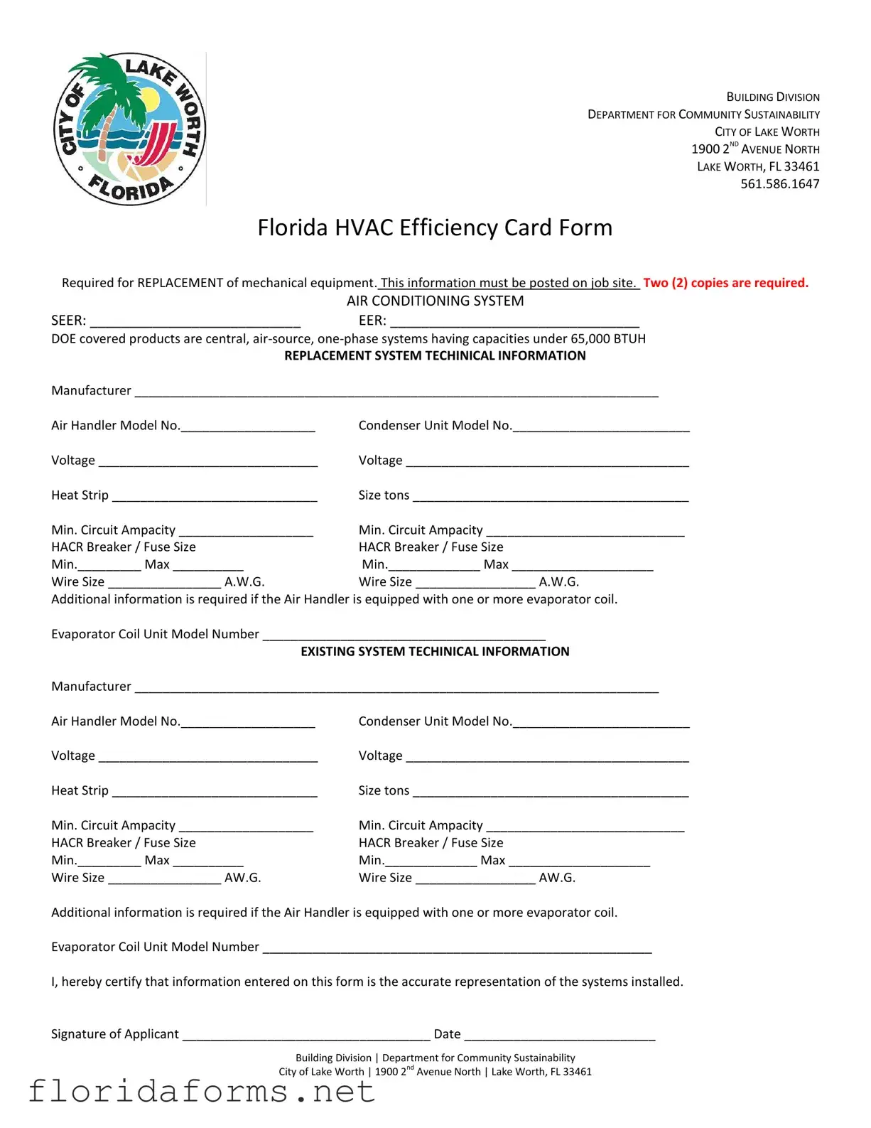 Official Florida Hvac Efficiency Card Template