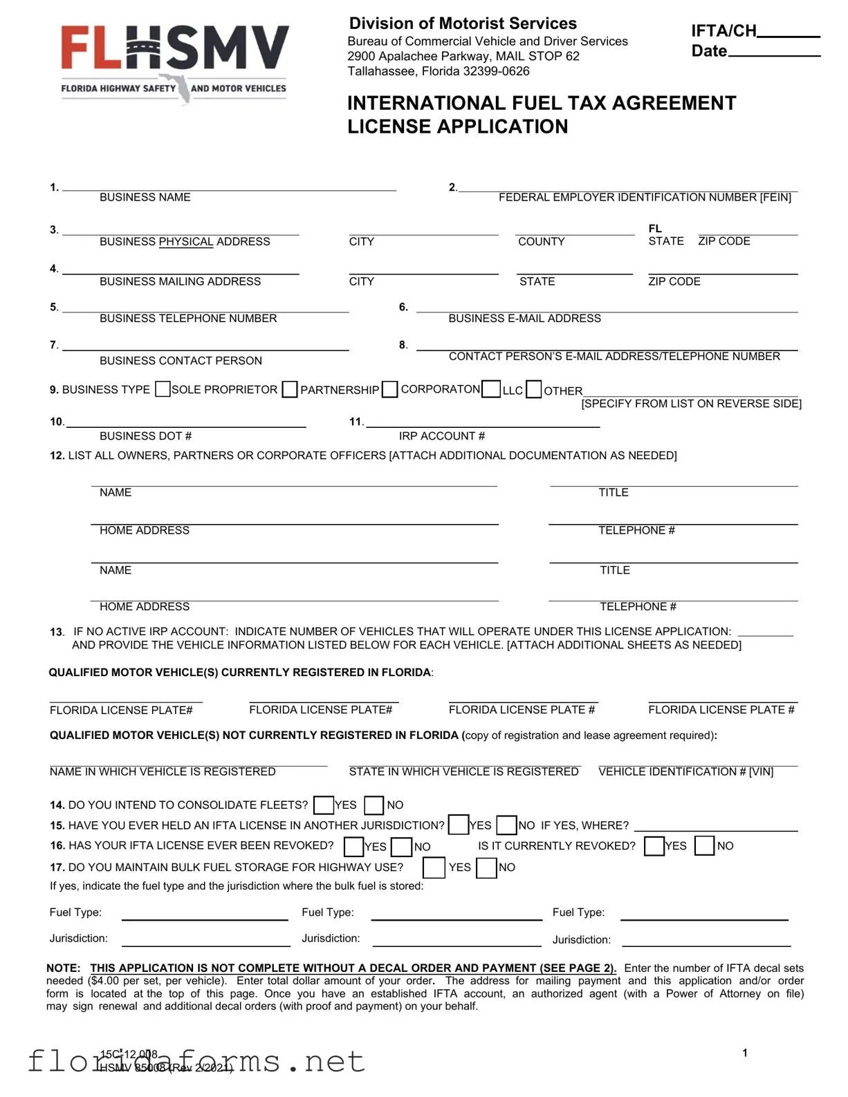 Official Florida Ifta Application Template