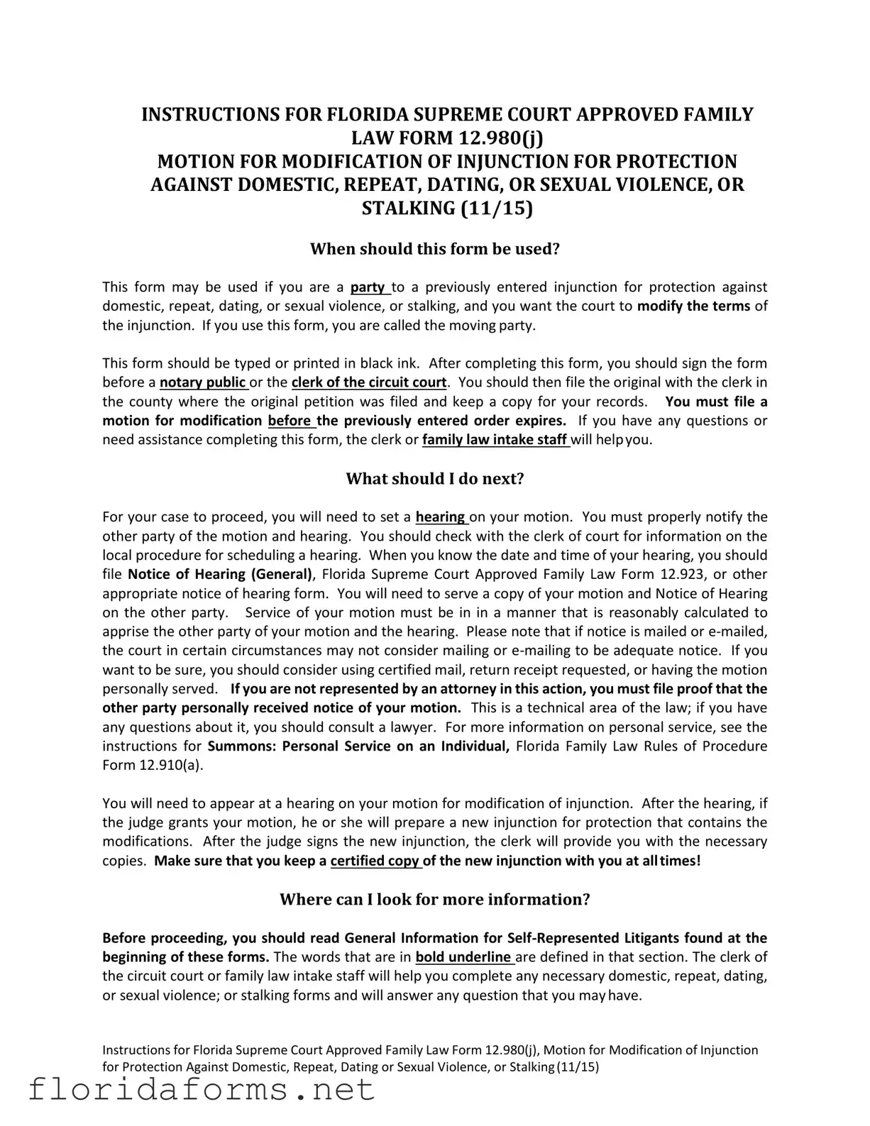 Official Florida Injunction Template