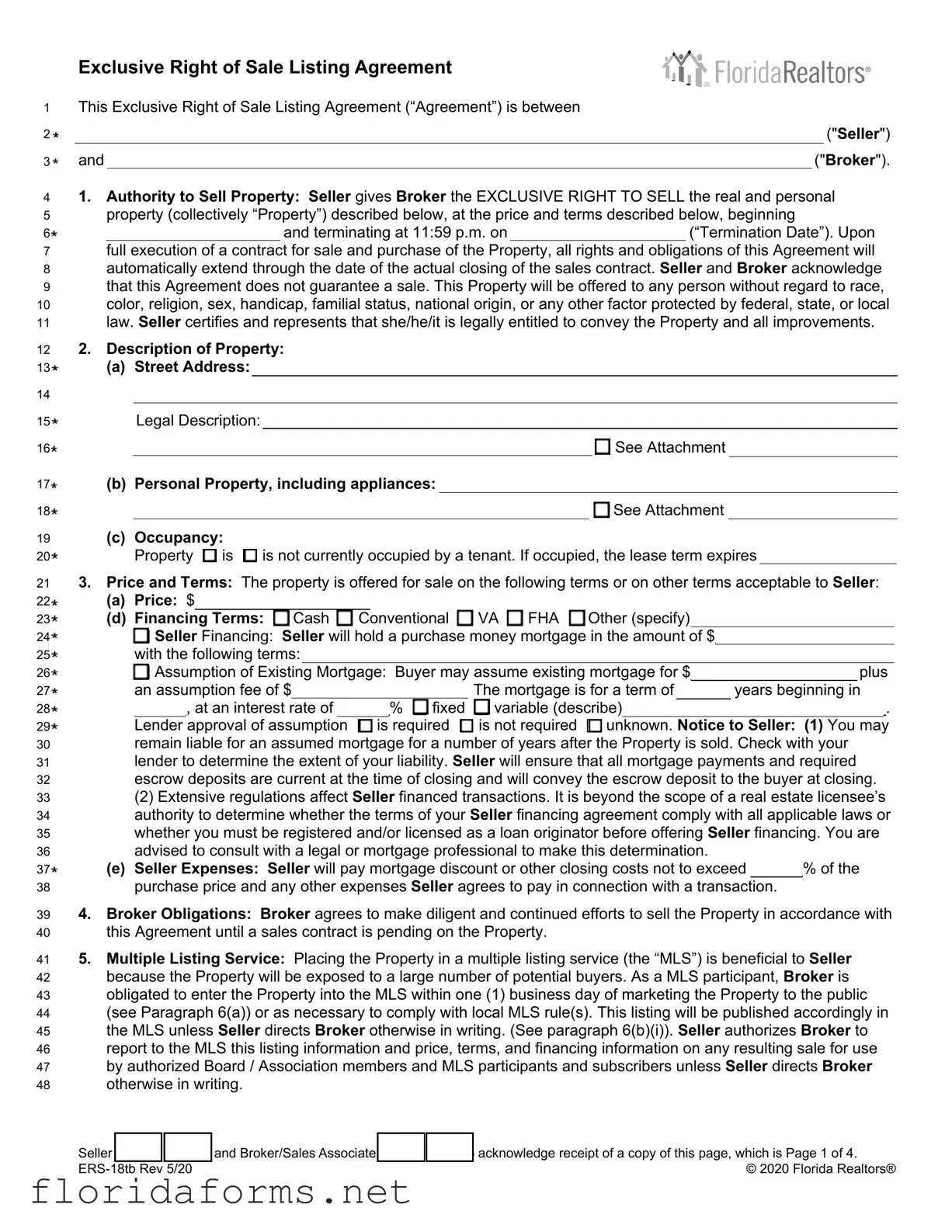 Official Florida Listing Agreement Template