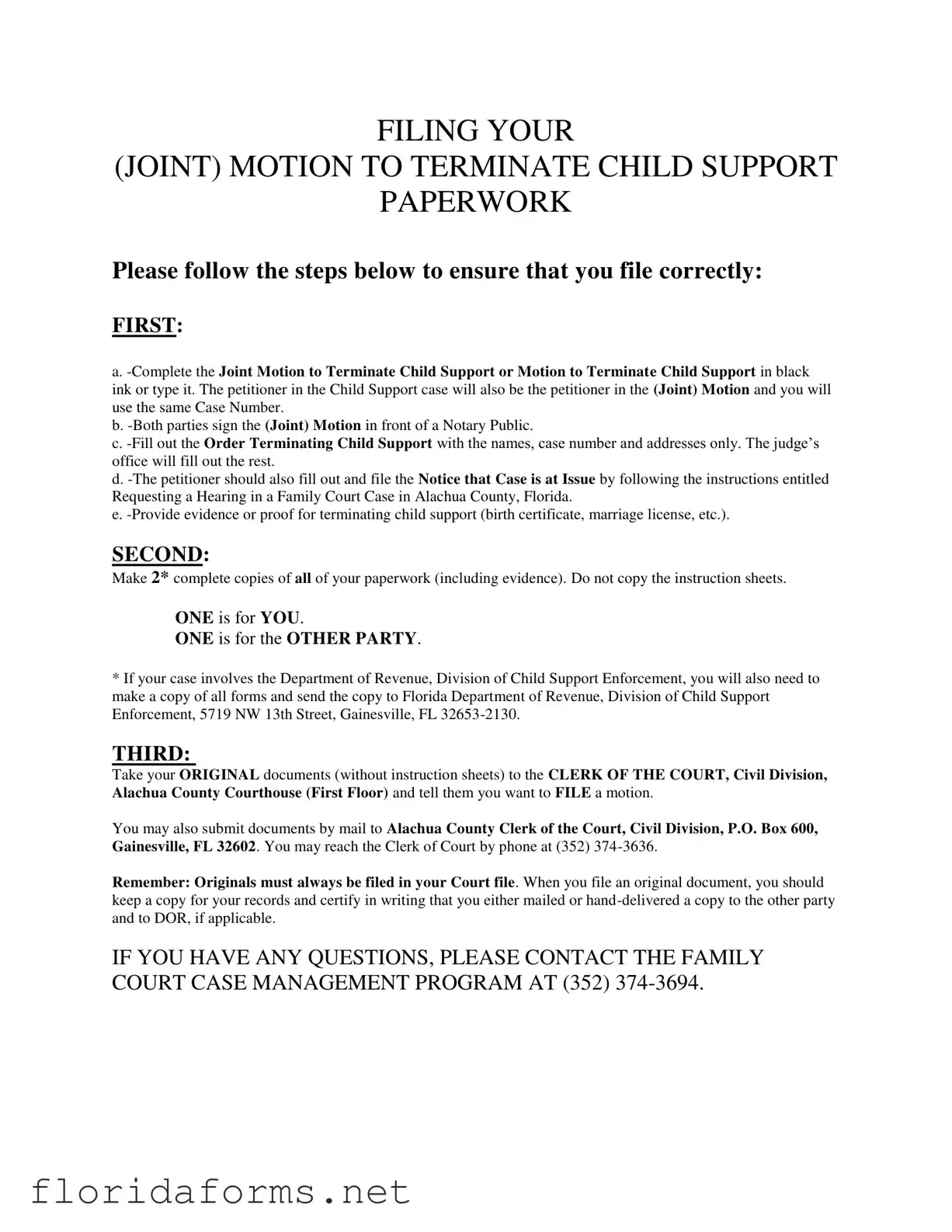 Official Florida Motion Terminate Income Deduction Order Template
