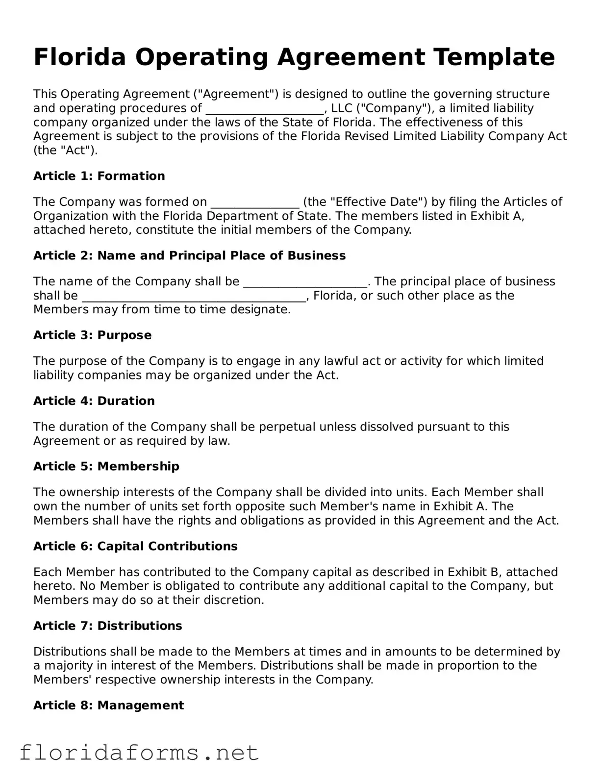 Attorney-Approved Operating Agreement Template for Florida State