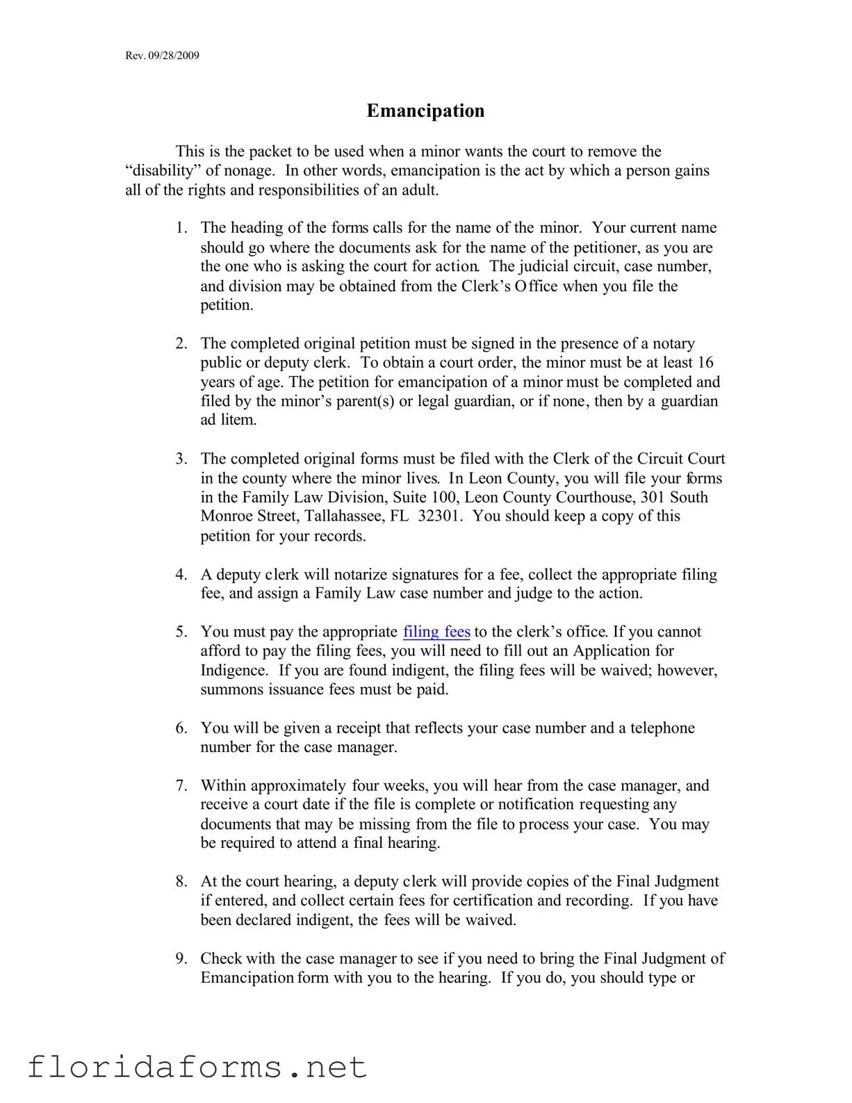 Official Florida Petition Emancipation Template