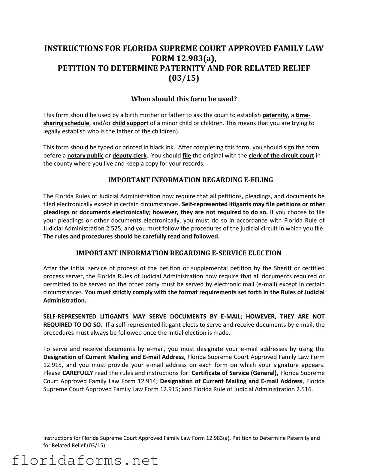 Official Florida Petitioner Template
