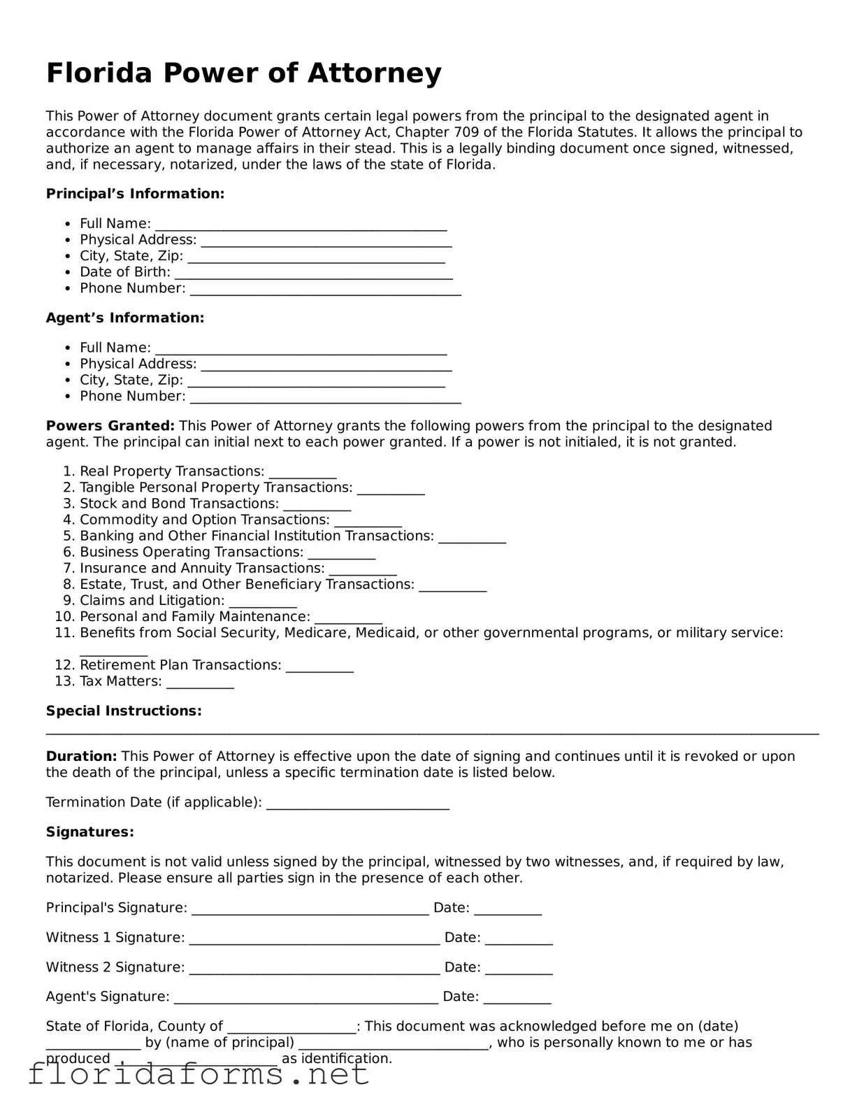 Attorney-Approved Power of Attorney Template for Florida State