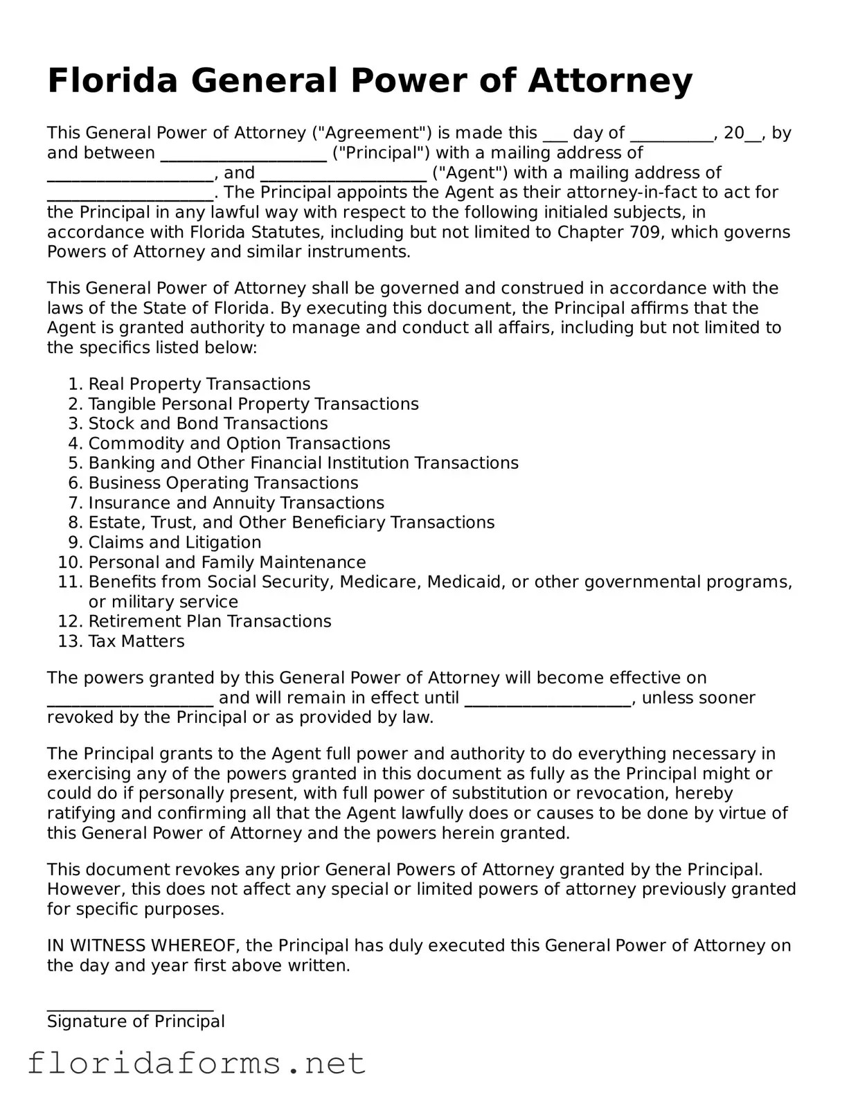 Attorney-Approved General Power of Attorney Template for Florida State