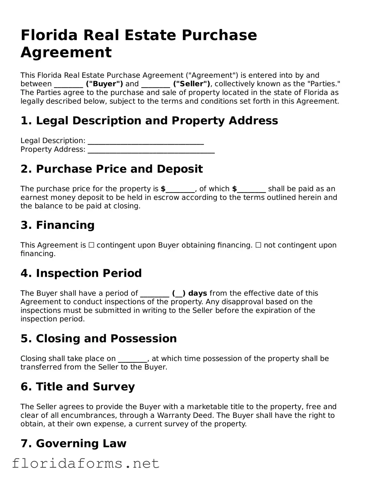 Attorney-Approved Real Estate Purchase Agreement Template for Florida State