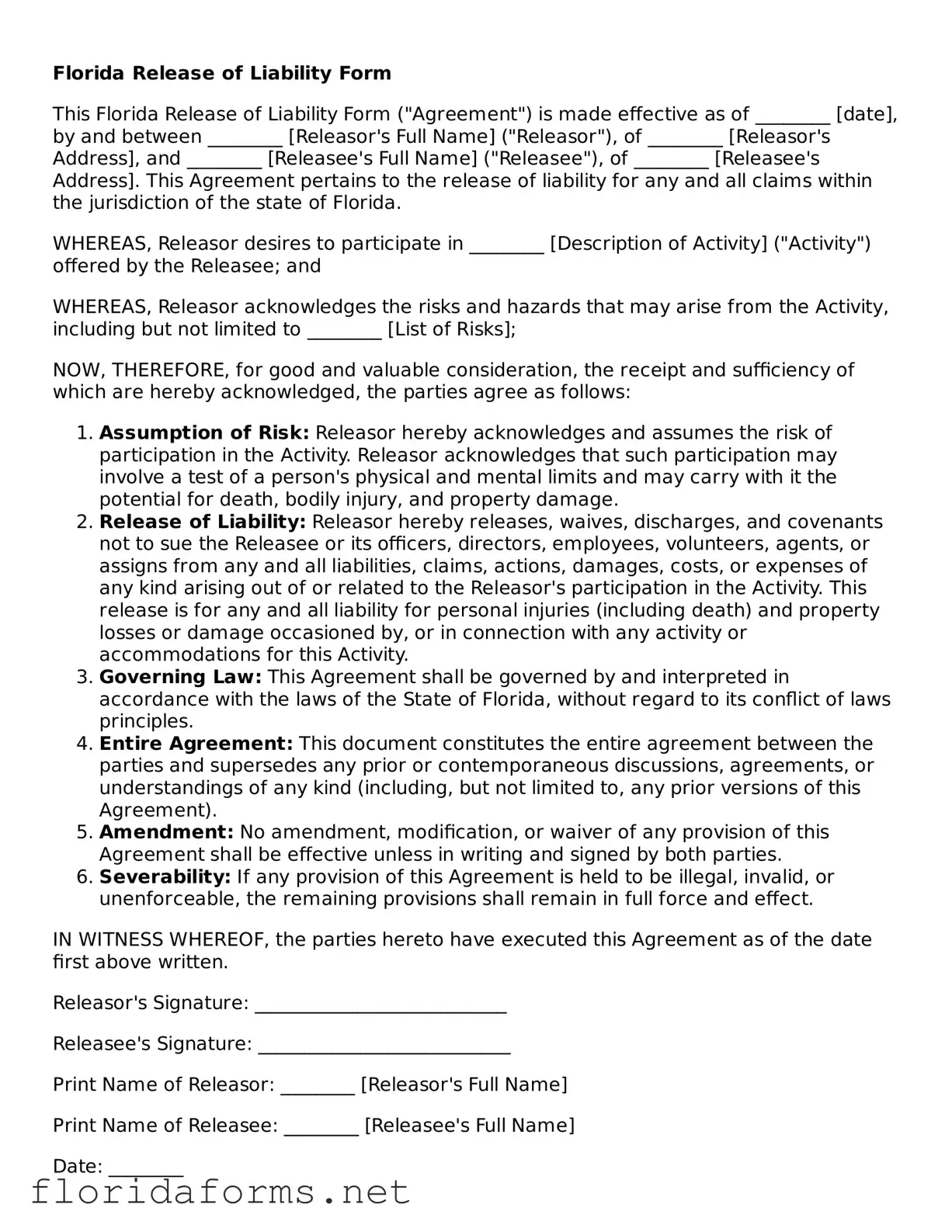 Attorney-Approved Release of Liability Template for Florida State