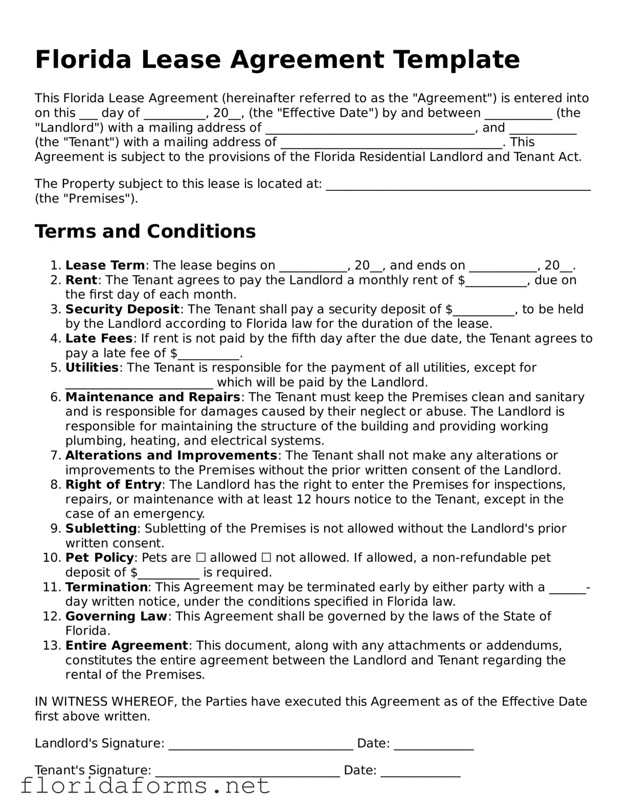 Attorney-Approved Lease Agreement Template for Florida State
