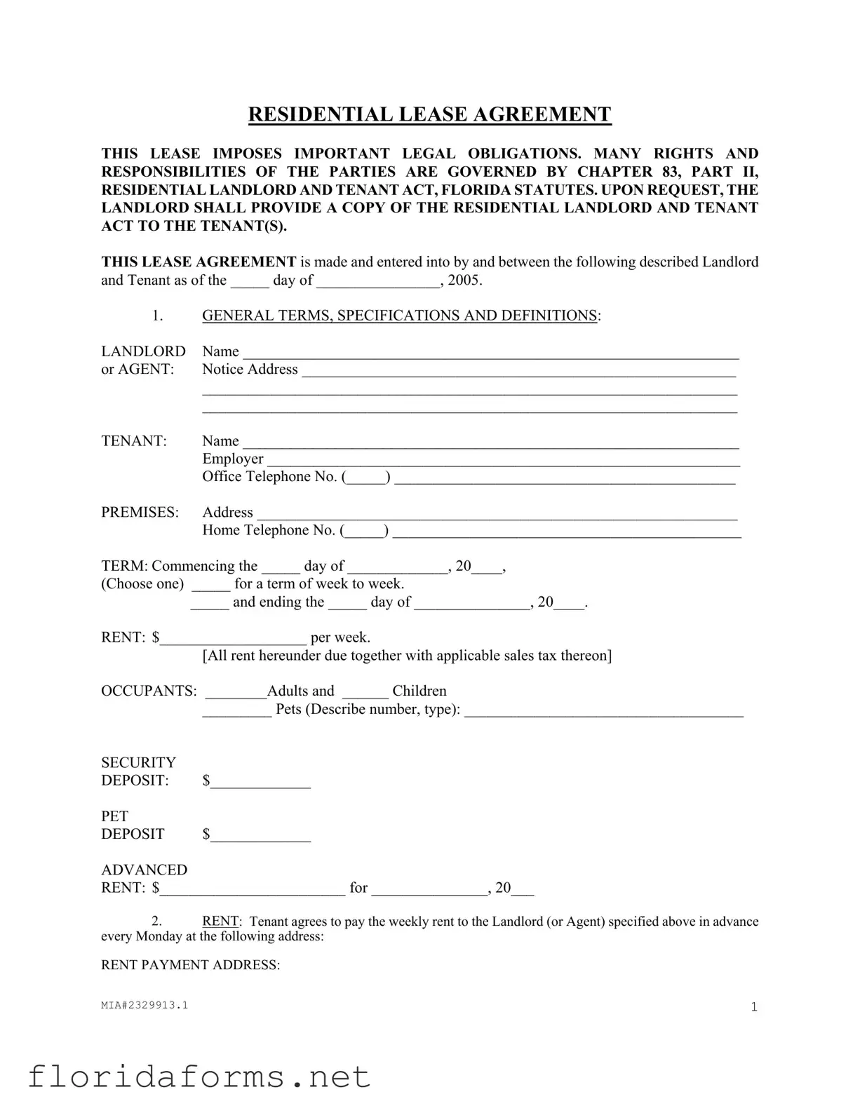 Official Florida Residential Agreement Template