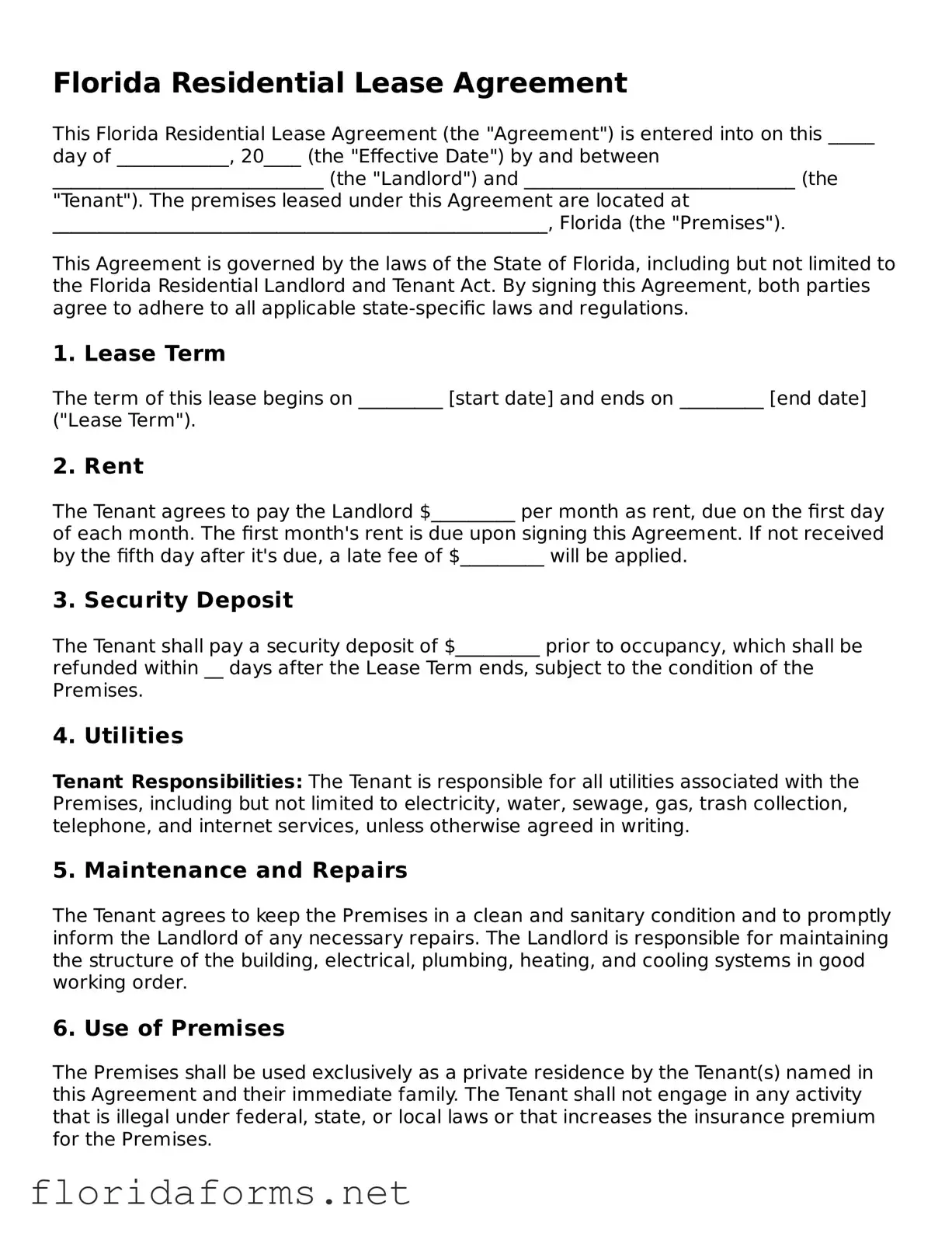 Attorney-Approved Residential Lease Agreement Template for Florida State