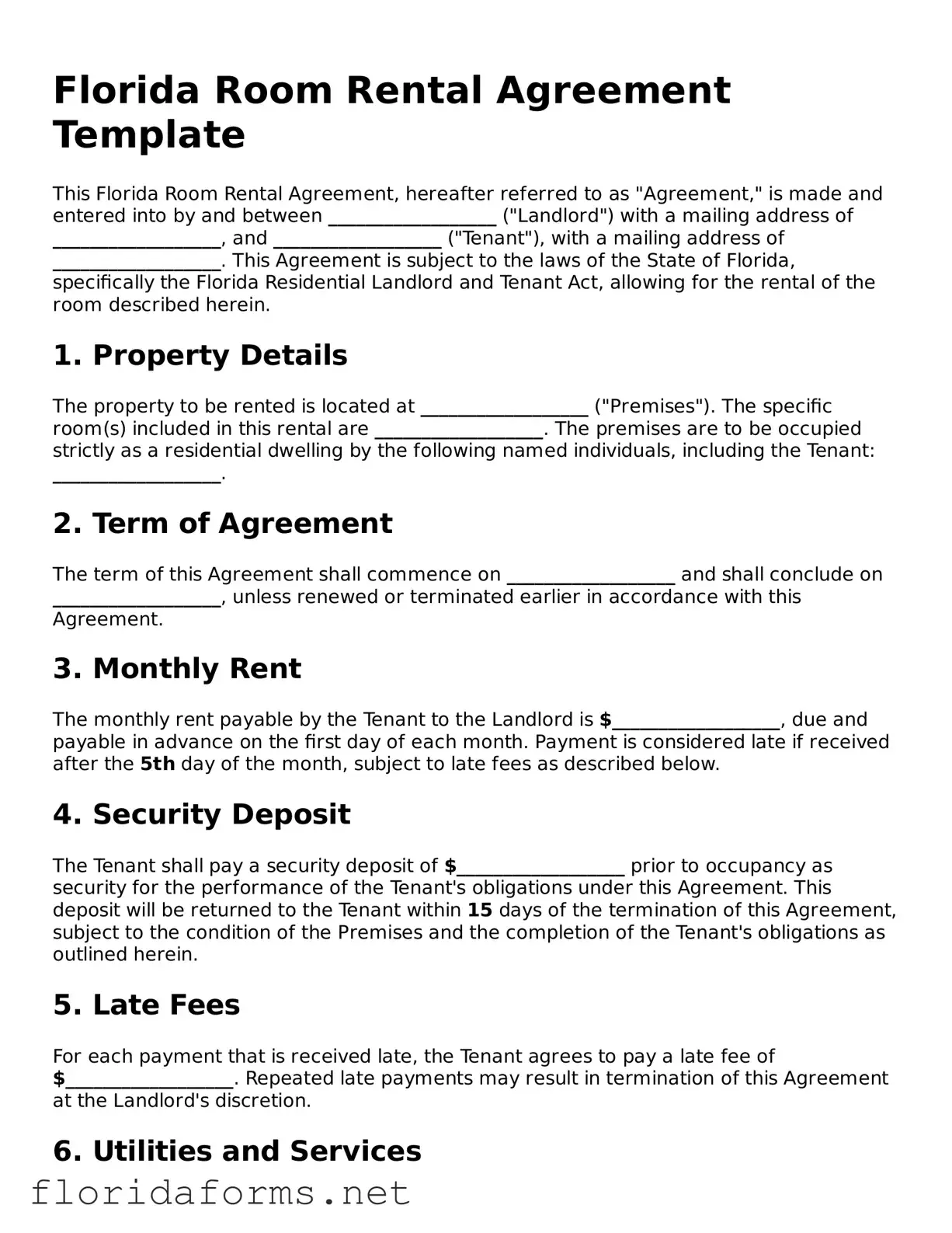 Attorney-Approved Room Rental Agreement Template for Florida State