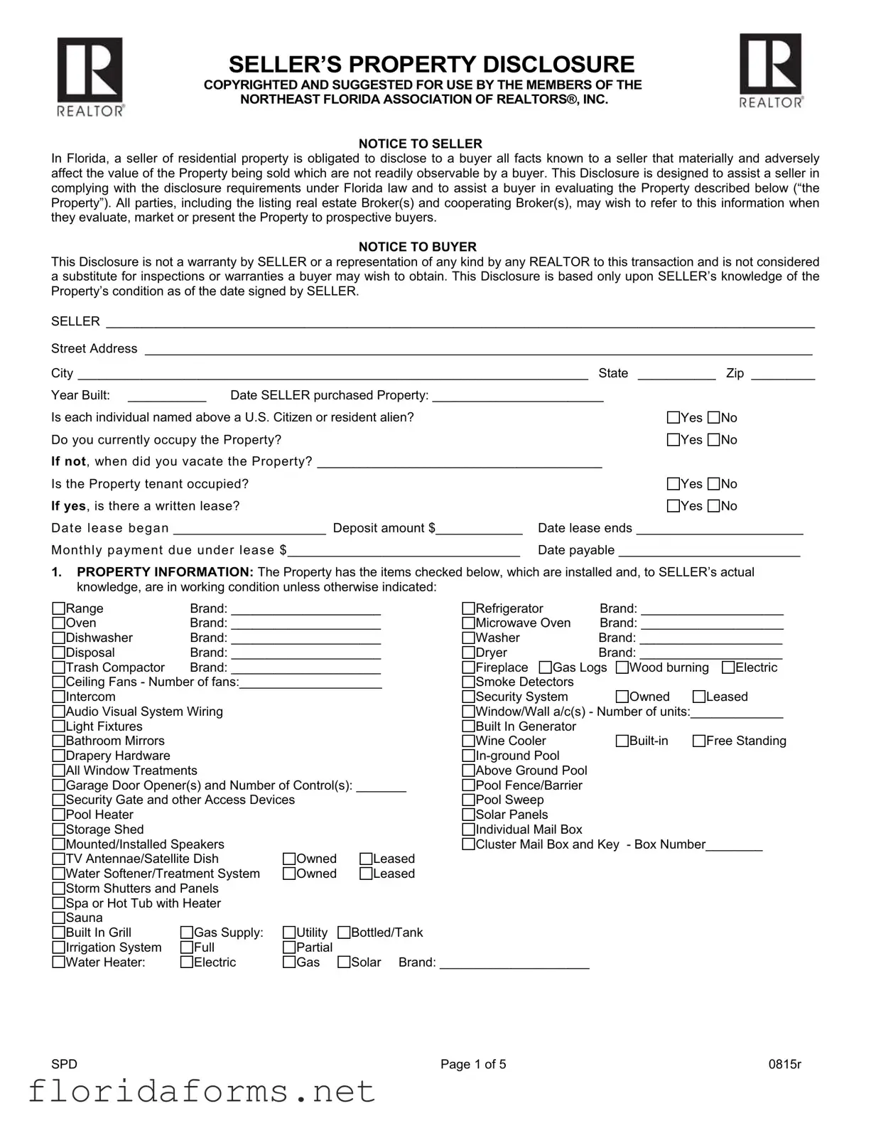 Official Florida Seller Property Template