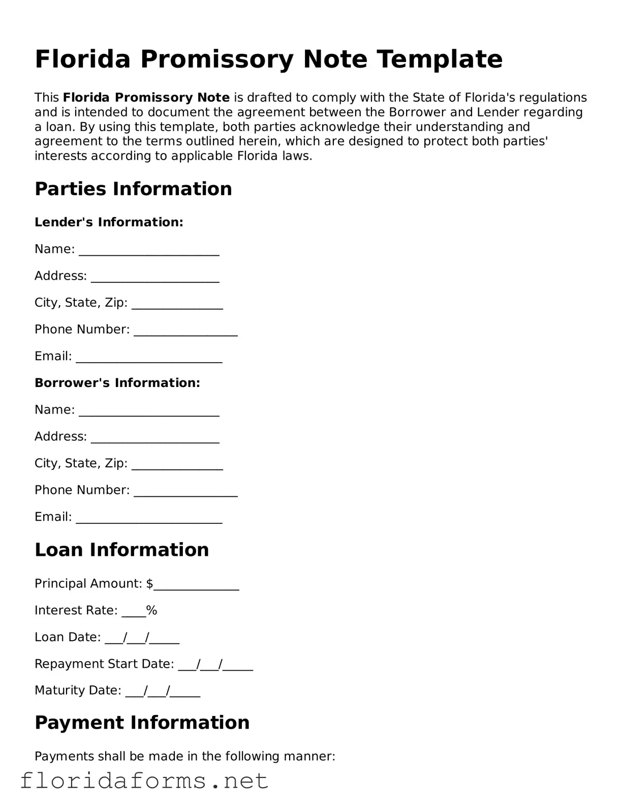 Attorney-Approved Promissory Note Template for Florida State