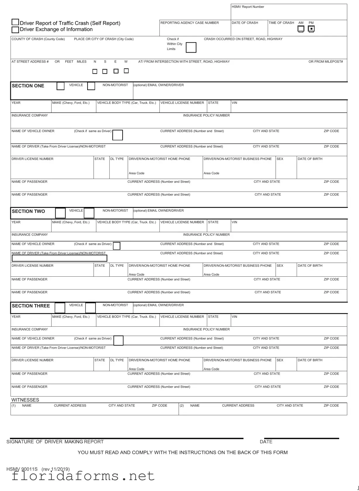 Official Florida Traffic Crash Report Template