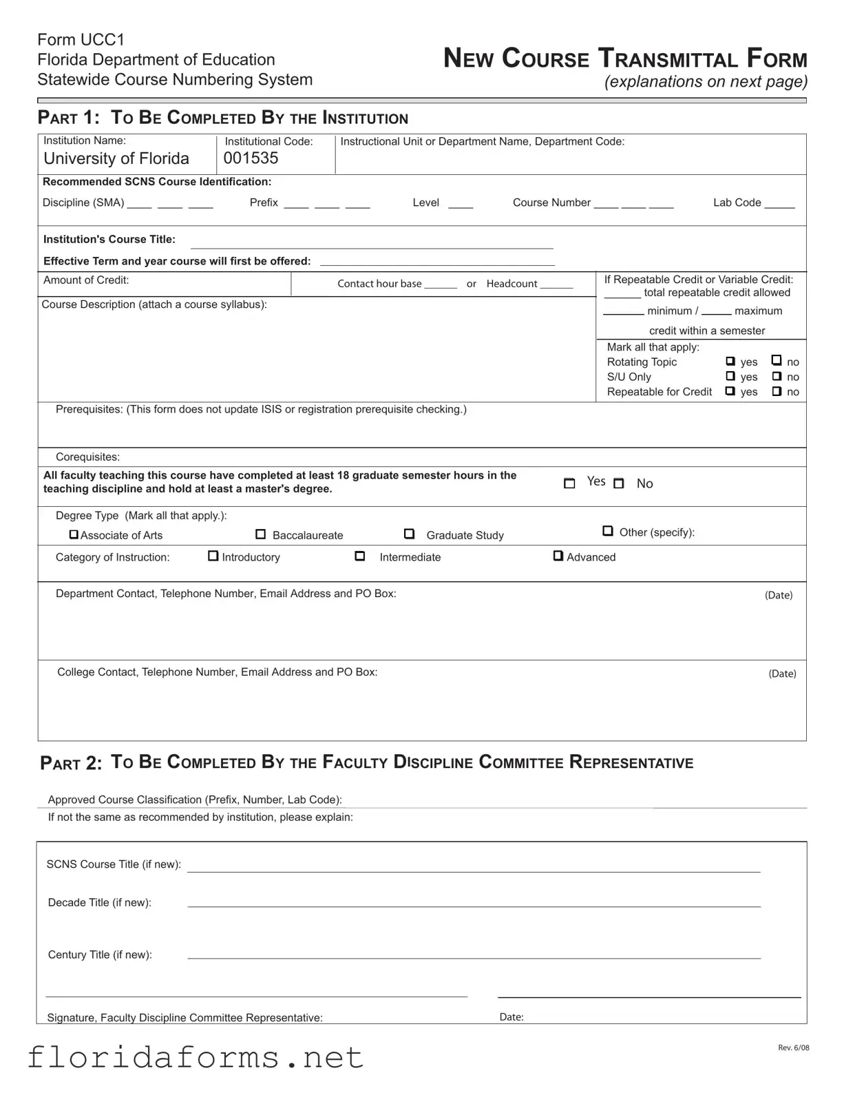 Official Florida Ucc1 Template