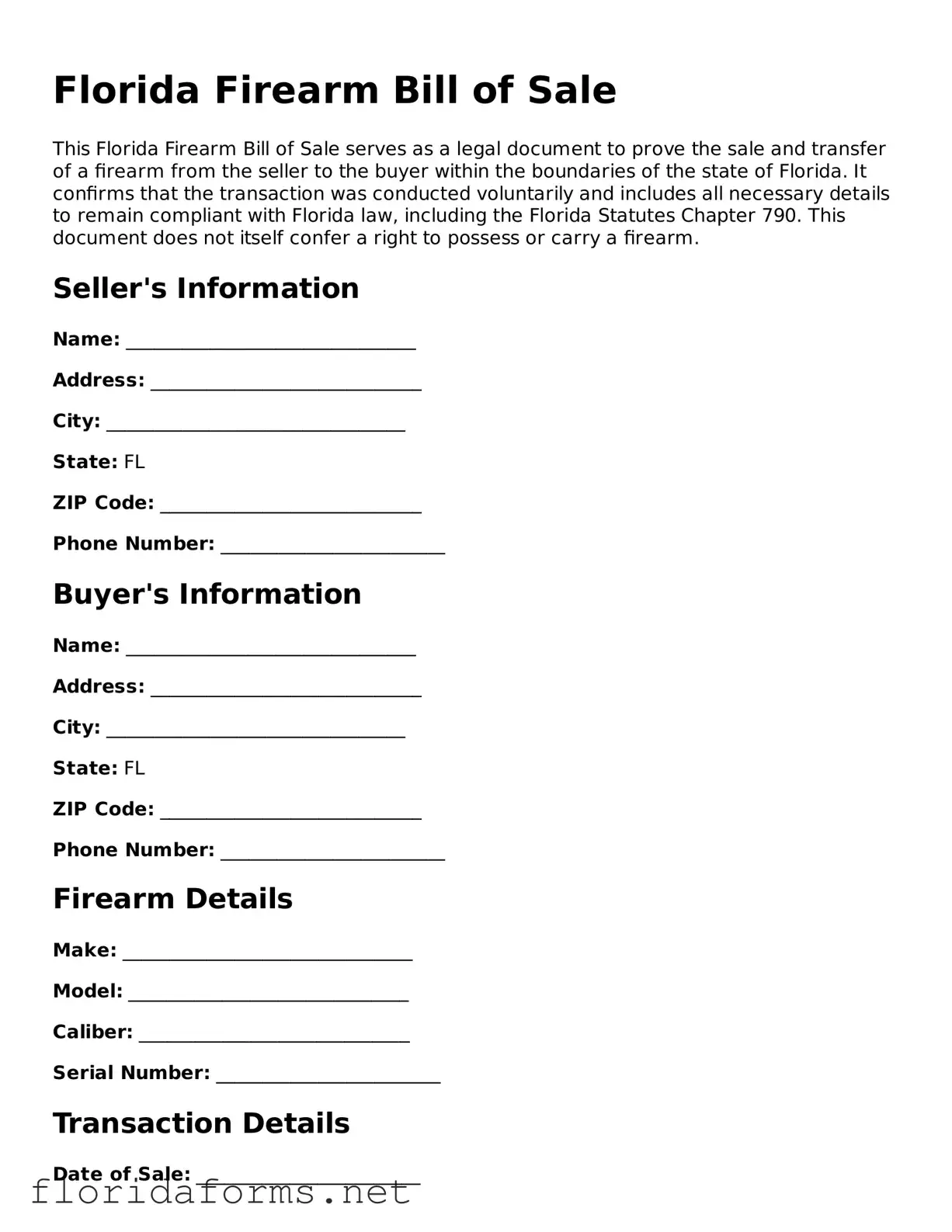 Attorney-Approved Firearm Bill of Sale Template for Florida State