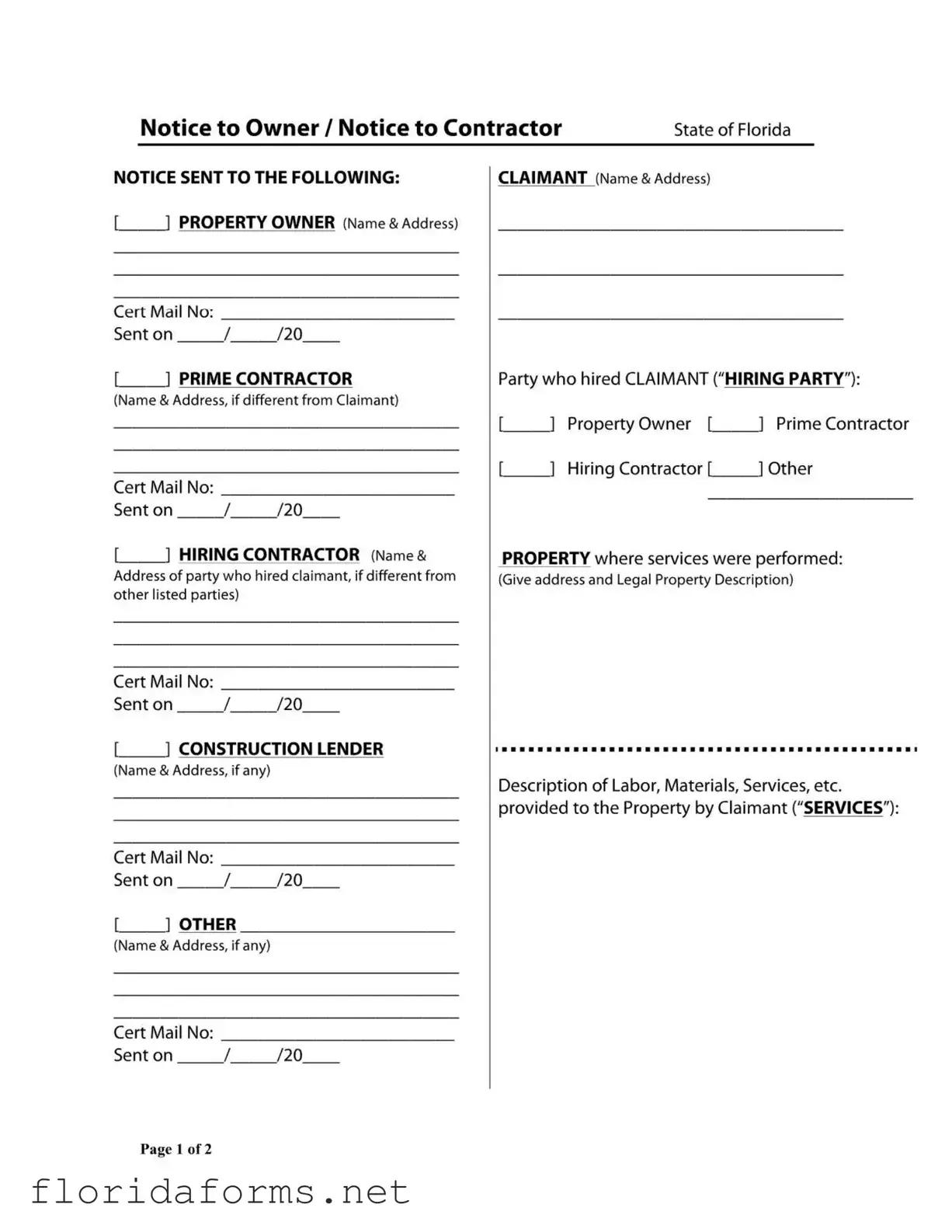 Official Notice Owner Florida Template