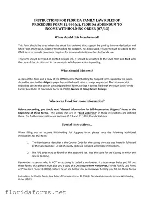Official Florida Addendum To Income Template