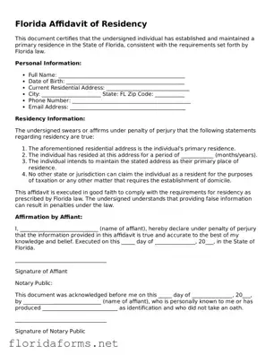 Attorney-Approved Affidavit of Residency Template for Florida State