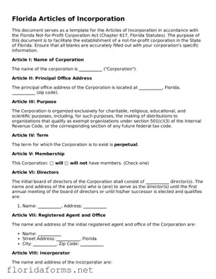 Attorney-Approved Articles of Incorporation Template for Florida State