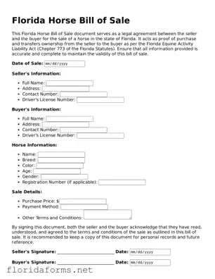 Attorney-Approved Horse Bill of Sale Template for Florida State