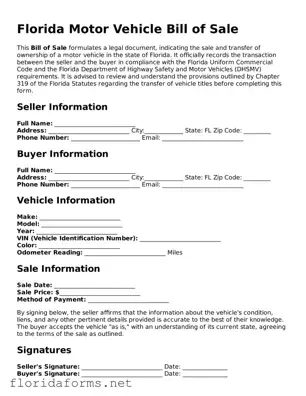 Attorney-Approved Motor Vehicle Bill of Sale Template for Florida State