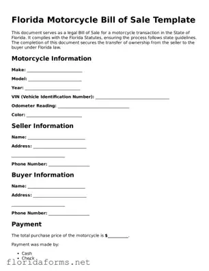 Attorney-Approved Motorcycle Bill of Sale Template for Florida State