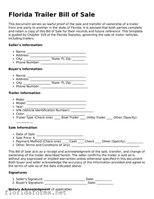 Attorney-Approved Trailer Bill of Sale Template for Florida State