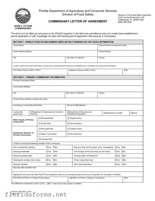 Official Florida Commissary Letter Of Agreement Template