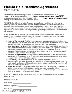 Attorney-Approved Hold Harmless Agreement Template for Florida State