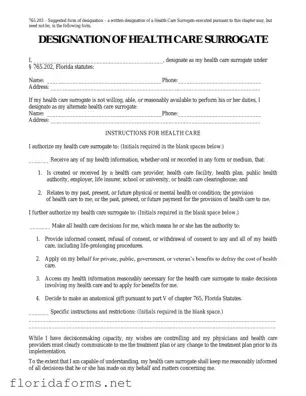 Official Florida Health Care Surrogate Template