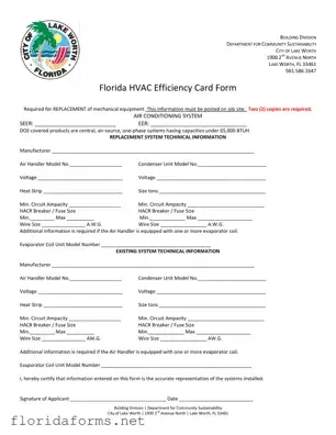 Official Florida Hvac Efficiency Card Template