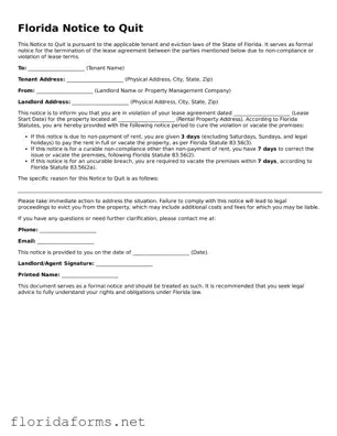Attorney-Approved Notice to Quit Template for Florida State