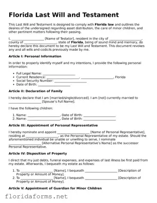 Attorney-Approved Last Will and Testament Template for Florida State