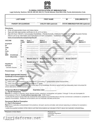 Official Florida Medical Exemption Vaccine Template